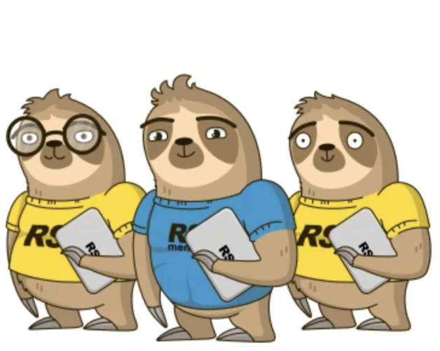 Sloth mascot mentor with his sloths students